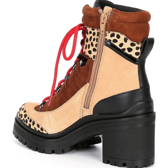 Cheetah Calf Hair Suede Colorblock Lace-Up Booties - Picture 5 of 6